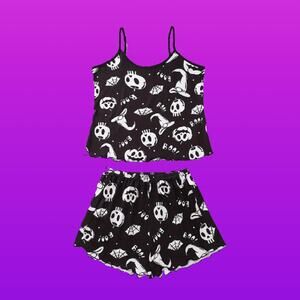 Ladies 2 Piece Black & White Halloween Pajamas Set with Shirt & Shorts Size M